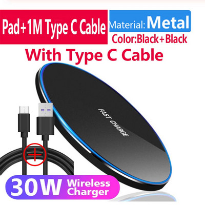 Ασύρματος φορτιστής Qi 30W για iPhone 14 13 12 11 Pro Xs Max Mini Xr Επαγωγική Γρήγορη ασύρματη επιφάνεια φόρτισης για Samsung S22 s8 s9 s10