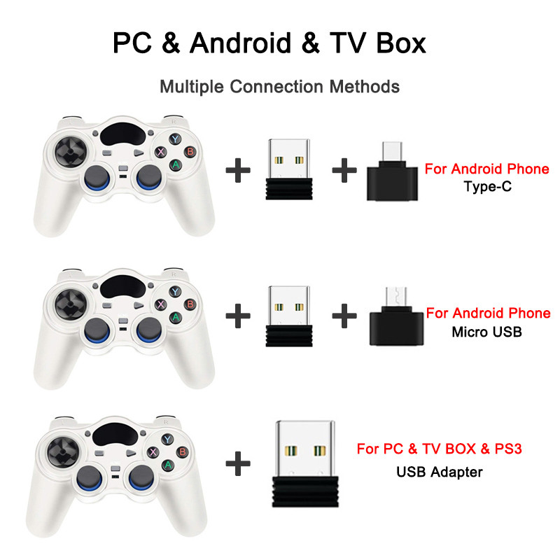 2.4 G Android PC Gamepad fără fir pentru controler PS3 Joystick de control pentru telefonul inteligent Controler mobil TV Box cu convertor OTG