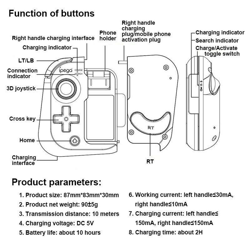 „Ipega PG-9211“ mobiliojo telefono žaidimų pultelis „Bluetooth“ žaidimų valdiklis, deformuojamas vairasvirtė „Super kubas“, skirtas iOS Android, su saugojimo krepšiu