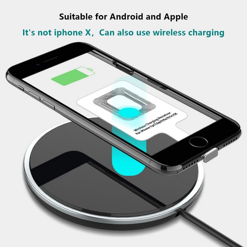 Lengvas „Qi“ belaidžio įkrovimo imtuvas, skirtas „Samsung Huawei Xiaomi Universal Micro USB Type C“ greito belaidžio įkroviklio adapteriui