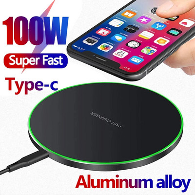 100W безжична зарядна подложка за iPhone 14 13 12 11 Pro Max X Xr Xs Samsung Xiaomi индукционна докинг станция за бързо безжично зареждане