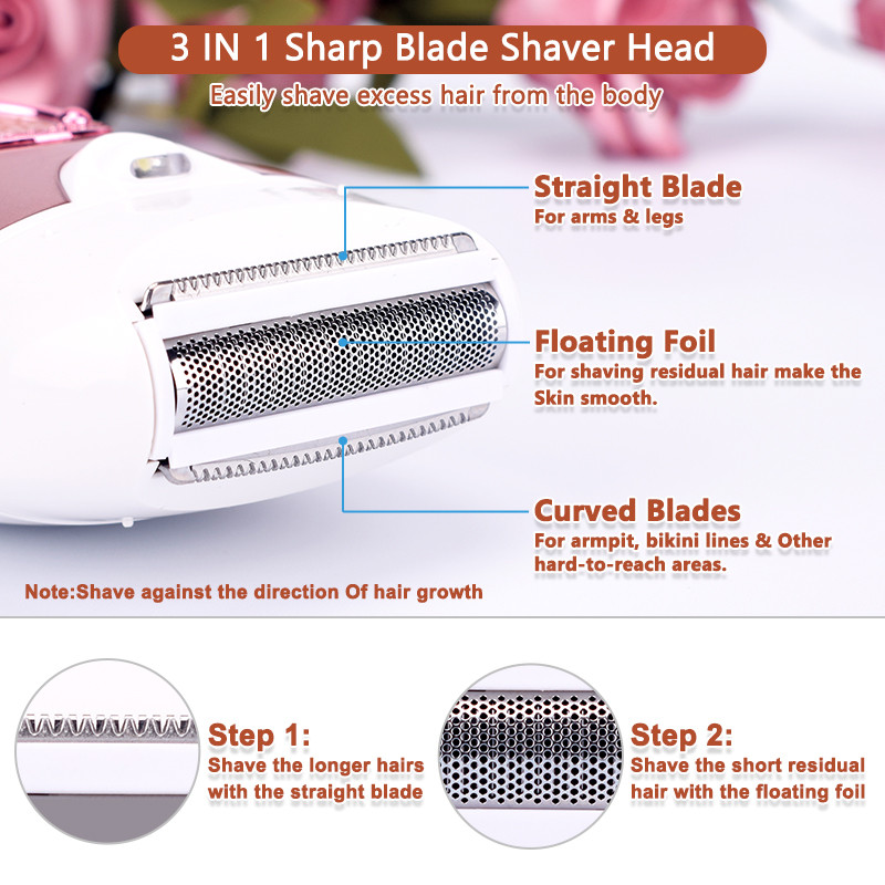 Epilator 2 în 1 pentru femei Aparatul de ras pentru femeie Dispozitiv de tragere a părului electric fără durere Dispozitiv de epilare pentru picioare, axilă, aparat de tuns bikini, aparat de îndepărtare a părului