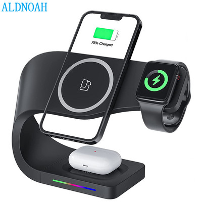 3 в 1 безжични зарядни устройства Стойка за iPhone 14 13 12 Pro Max Mini Magnetic Charging Dock Station За Airpods Зарядно за Apple watch 8