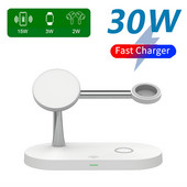 Încărcător fără fir QI 3 în 1 pentru iPhone 14 13 12 Pro Max Magsafe Stație de încărcare rapidă magnetică pentru Apple Watch Airpods Pro 2 3