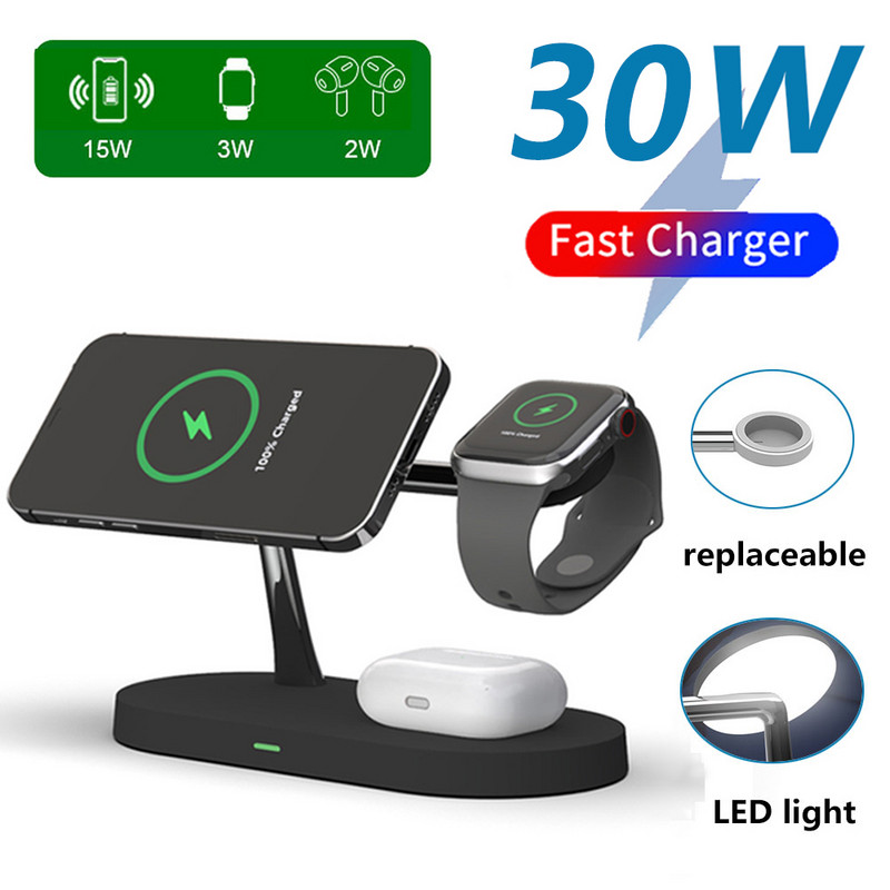 3 viename QI belaidis įkroviklis skirtas iPhone 14 13 12 Pro Max Magsafe magnetinė greito įkrovimo stotis, skirta Apple Watch Airpods Pro 2 3