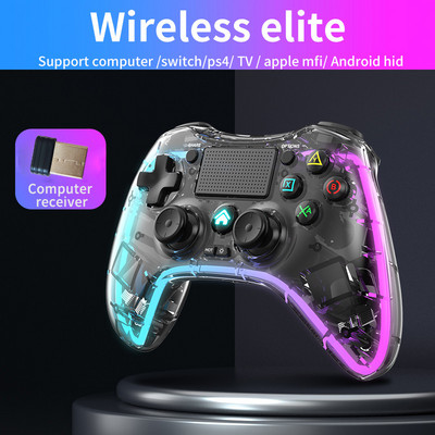 Skaidrus spalvingas belaidis žaidimų valdiklis, skirtas PS4 / Switch / PS3 / Android / PC / IOS Joystick Gamepad, skirtas PS4 konsolės jutiklinis mygtukas