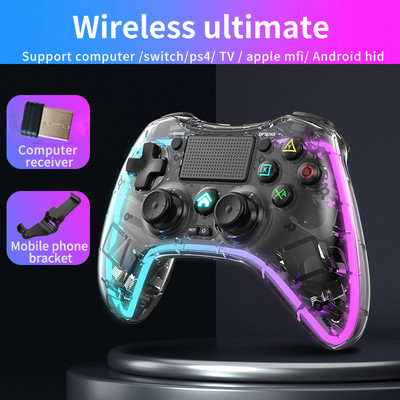 Skaidrus spalvingas belaidis žaidimų valdiklis, skirtas PS4 / Switch / PS3 / Android / PC / IOS Joystick Gamepad, skirtas PS4 konsolės jutiklinis mygtukas