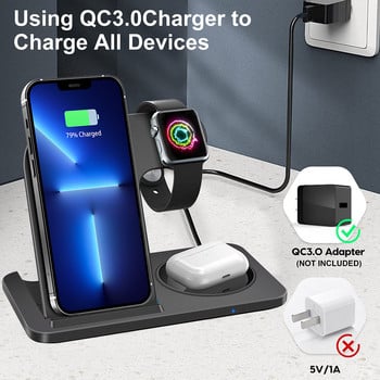 FDGAO 20W Fast Wireless Charger Stand για iPhone 14 13 12 11 Pro XS XR X 8 Apple Watch 8 7 SE 6 Airpods Pro 3 In 1 Charging Pad