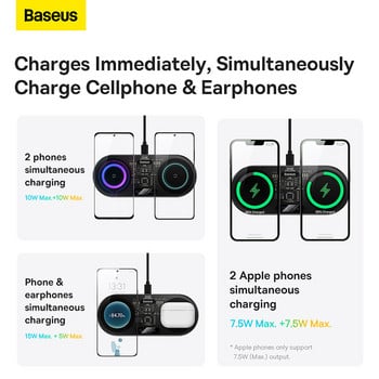 Baseus 20W Διπλοί ασύρματοι φορτιστές για iPhone 14 13 Airpod Pro Fast Qi ασύρματος φορτιστής για Samsung Xiaomi 12 Pro Charging Pad