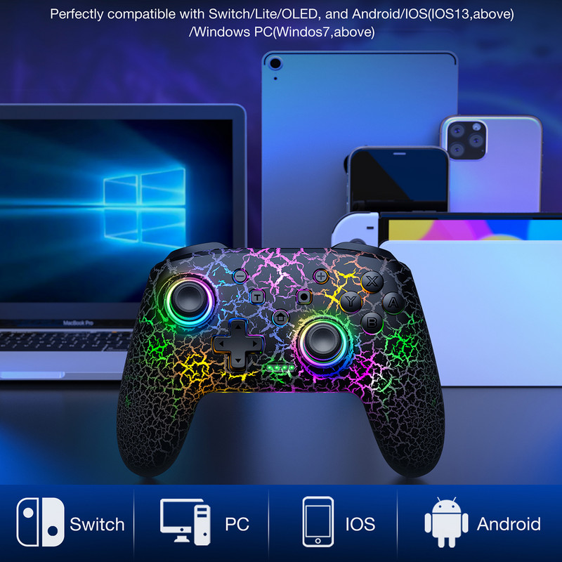 Dinofire bežični kontroler Gamepads za Nintendo Switch/Lite/OLED s programibilnom turbo funkcijom buđenja osjećaja dodira miša