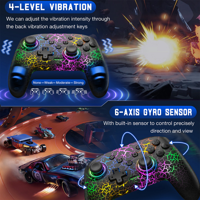 Dinofire bežični kontroler Gamepads za Nintendo Switch/Lite/OLED s programibilnom turbo funkcijom buđenja osjećaja dodira miša