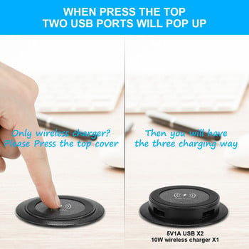 QI Fast Wireless Charger Pop-up Desktop Embedded Fast Wireless Charger With USB Port 30W Universal for Iphone Xiaomi Smartphone