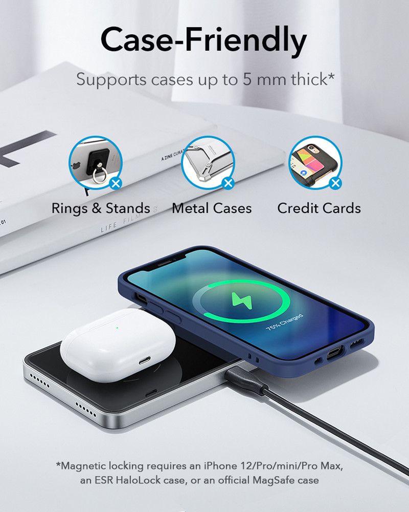 ESR magnetinis belaidis įkroviklis, skirtas iPhone 13 Pro Max 12 Pro, skirtas Airpods Magnetinis įkrovimas 2 viename belaidis įkroviklis, skirtas Samsung telefonui