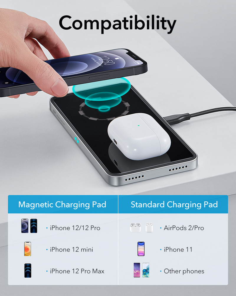 ESR magnetinis belaidis įkroviklis, skirtas iPhone 13 Pro Max 12 Pro, skirtas Airpods Magnetinis įkrovimas 2 viename belaidis įkroviklis, skirtas Samsung telefonui