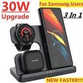30 W 3 vienā bezvadu lādētāja statīvs Ātrās uzlādes dokstacijas Samsung Z Fold 3 S21 S20 Galaxy Watch 5 4 3 Active 2 S3 S4 Buds