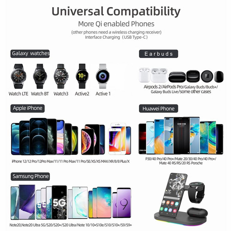 15 W bezvadu lādētāji Statīvs ātras uzlādes stacija Samsung Z Fold3 Z Flip3 S21 S20 Galaxy Watch 5 4 3 Active 2 S3 S4 Buds
