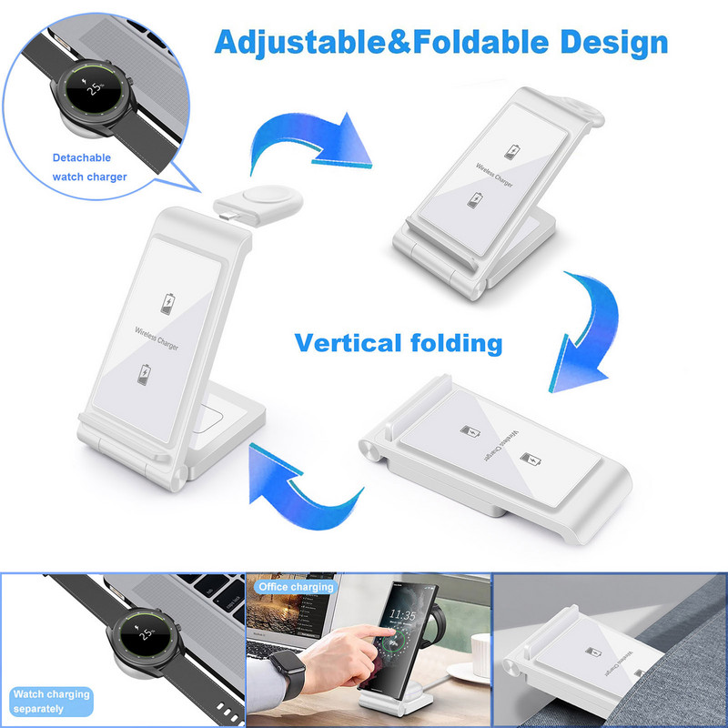 25 W 3 viename belaidžio įkroviklio stovas, skirtas Samsung Galaxy Flip 4/S22 Ultra/S21/S20/S10 Galaxy Watch 5 4 Active 2 Buds greitas įkrovimas