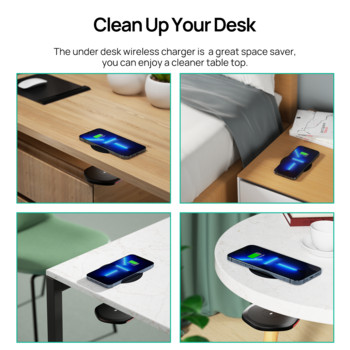 KPON Invisible Wireless Charger 30mm Under Table QI Charger Furniture Desk Wireless Charging Station for iPhone 13/12/X/9/8