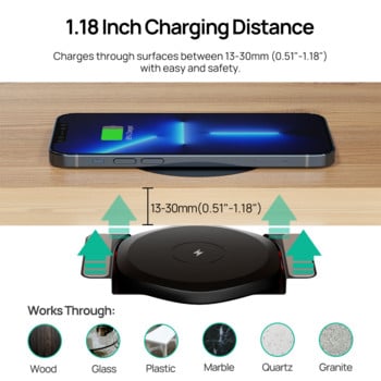 KPON Invisible Wireless Charger 30mm Under Table QI Charger Furniture Desk Wireless Charging Station for iPhone 13/12/X/9/8