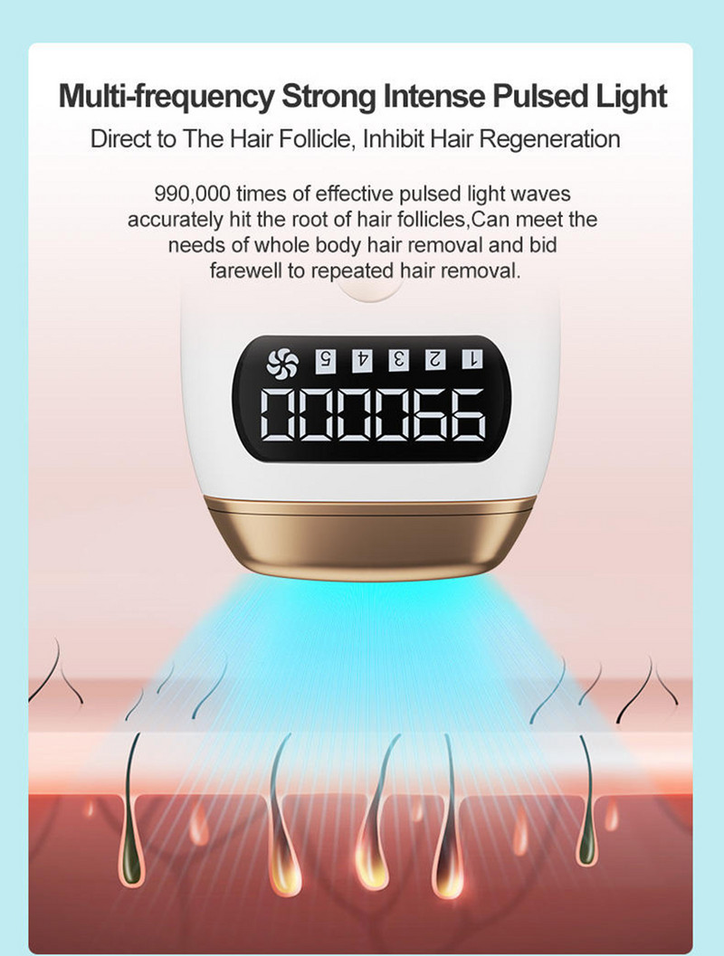 Moteriškas epiliatorius lazeriu IPL plaukų šalinimas lazeriu 990K Flashs Slime bikini epiliatorius su geliu, skirtas naudoti namuose Moteriškas skustuvas Dropshipping