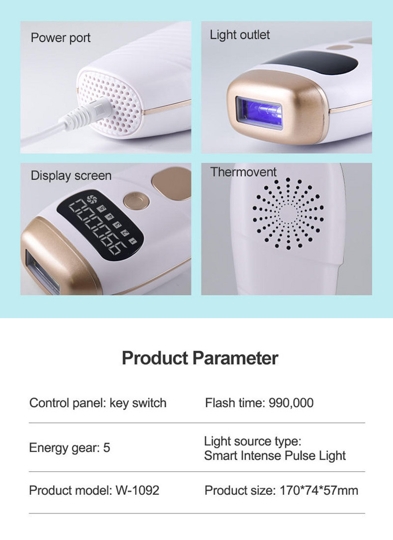 Moteriškas epiliatorius lazeriu IPL plaukų šalinimas lazeriu 990K Flashs Slime bikini epiliatorius su geliu, skirtas naudoti namuose Moteriškas skustuvas Dropshipping