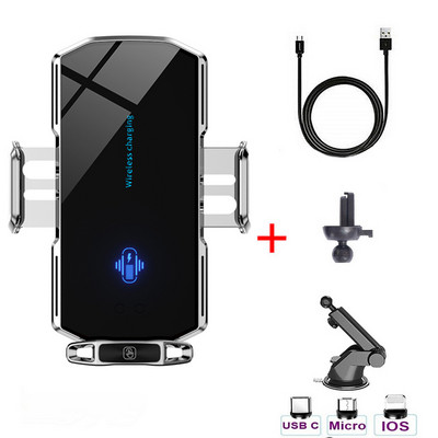 Automatska stezaljka, bežični punjač, 15W brzo punjenje, auto držač za iPhone 13 12 11 Samsung S20 S10, magnetski punjač za telefon, univerzalni