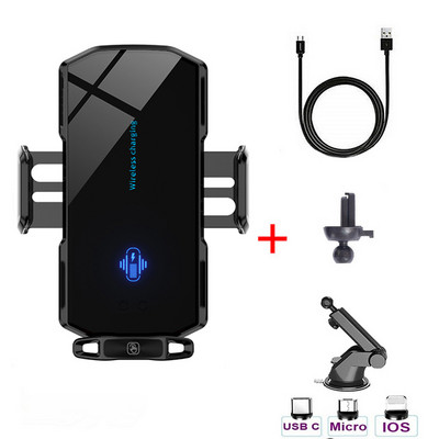 Automatska stezaljka, bežični punjač, 15W brzo punjenje, auto držač za iPhone 13 12 11 Samsung S20 S10, magnetski punjač za telefon, univerzalni