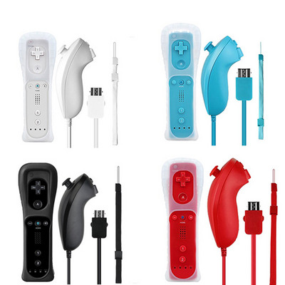 Bezdrôtový diaľkový ovládač Gamepad + Nunchuck 2 v 1 pre silikónové puzdro s joystickom pre ovládač Nintendo Wii