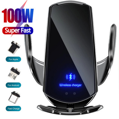 100 W automobilinis belaidis įkroviklis Magnetinis automatinis automobilinis telefono laikiklis skirtas iPhone 14 13 12 Samsung infraraudonųjų spindulių indukciniam greitam įkrovimui