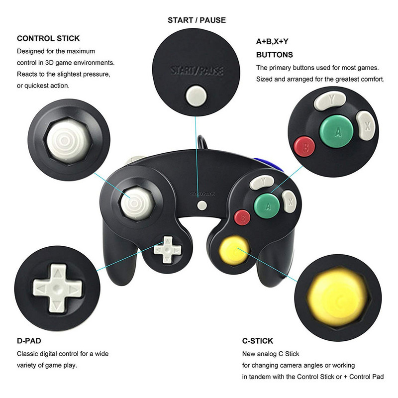 Laidinis žaidimų pultelis, skirtas Nintend NGC GC, skirtas Gamecube valdikliui, skirtas Wii Wiiu Gamecube Joystick Joypad žaidimų priedas