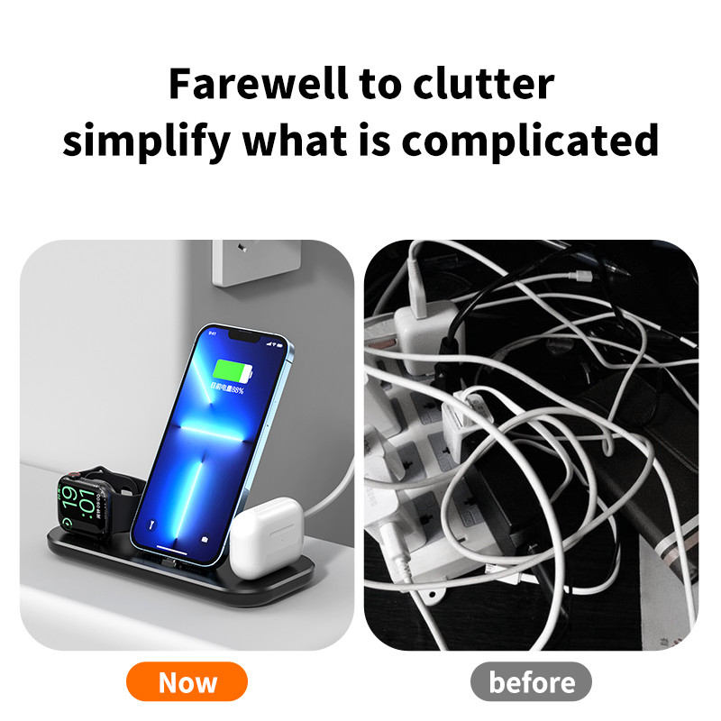 Suport de încărcare fără fir 3 în 1 15W Stație de încărcare rapidă pentru Apple Watch 7 6 AirPods Pro Dock pentru iPhone 14 13 12 11 XS XR X 8