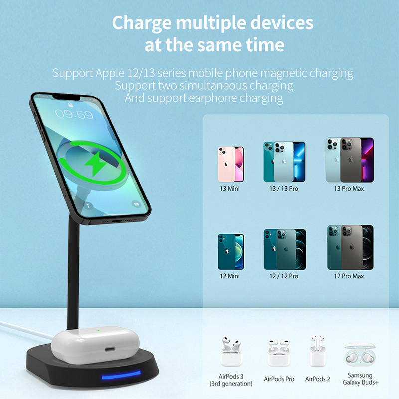 30 W magnetinis belaidis įkroviklis skirtas iPhone 12 13 Pro Max staliniam telefono stovui Greitas belaidis įkroviklis, skirtas Airpods Xiaomi Samsung