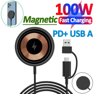 НОВО 100W магнитно безжично зарядно устройство Стойка за iPhone 14 13 12 11 Pro Max Mini Macsafe зарядни устройства Докинг станция за бързо зареждане