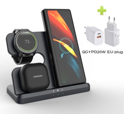 Bežična stanica za punjenje za Samsung 3 u 1 punjač za Galaxy Watch 4/3/Active 2/1 S22 Ultra Note20 10 Z Flip Fold Galaxy Buds