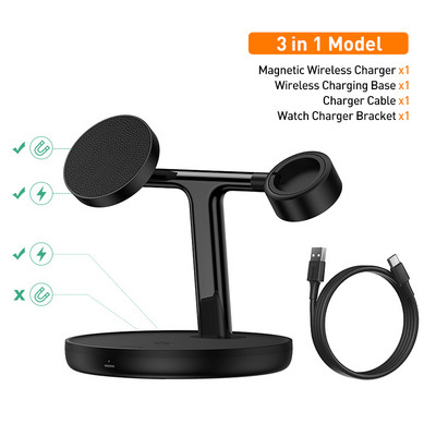 „Baseus“ magnetinis belaidis įkroviklis skirtas „iPhone 12 13 14 Pro Max“ staliniam telefono stovui belaidis įkroviklis, skirtas „Apple Watch Airpods Xiaomi“