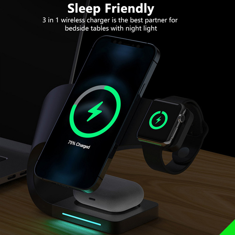 Belaidis įkroviklis 4 viename Magnetinis greitas belaidis įkrovimas, skirtas iPhone 12/13pro Max / 12 Pro Max/12 Mini iWatch SE/6/5/4/3/2 Airpo