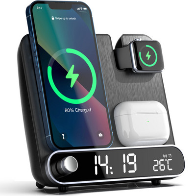 Безжично зарядно устройство 3 в 1 за iPhone 14 13 12 11 Mini Pro Max iWatch AirPods Qi Докинг станция за бързо зареждане Безжични зарядни устройства Стойка