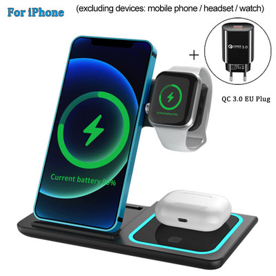 3 viename belaidis įkroviklis, skirtas iPhone 14 13 12 11 Mini Pro Max iWatch AirPods Qi greito įkrovimo doko stoties belaidžių įkroviklių stovas