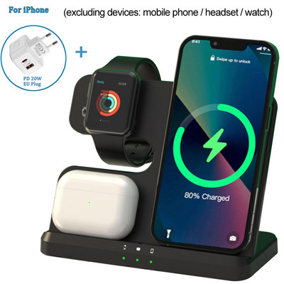 3 viename belaidis įkroviklis, skirtas iPhone 14 13 12 11 Mini Pro Max iWatch AirPods Qi greito įkrovimo doko stoties belaidžių įkroviklių stovas