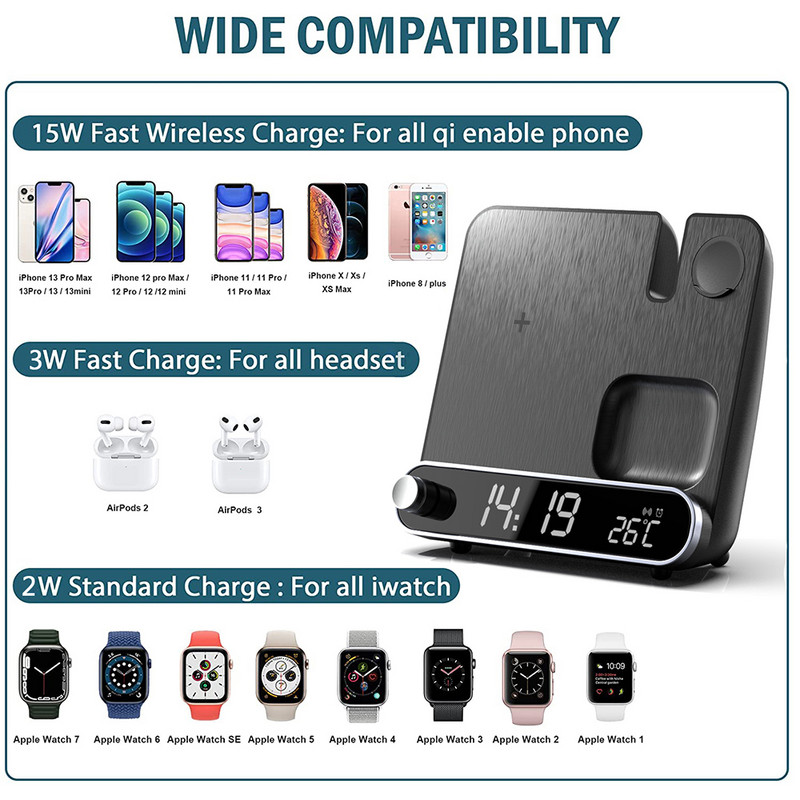 3 viename belaidis įkroviklis, skirtas iPhone 14 13 12 11 Mini Pro Max iWatch AirPods Qi greito įkrovimo doko stoties belaidžių įkroviklių stovas
