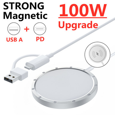 100W магнитна безжична зарядна стойка за Macsafe iPhone 14 13 12 Pro Max Индукционна докинг станция за бързо безжично зареждане