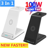 100 W 3 viename belaidžio įkroviklio stovas greito įkrovimo prijungimo stotelė, skirta iPhone 14 13 12 X Pro Max Apple Watch iWatch Airpods Pro