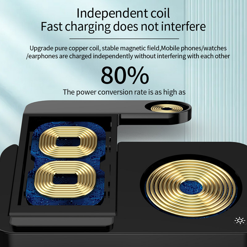 „4 viename“ belaidžio įkrovimo stotelė, skirta „iPhone 13Pro Max“, skirta „Samsung S22“, sulankstoma 15 W įkroviklio dokas, skirtas „Airpods Pro Galaxy Watch 4/3“