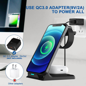 100W 3 σε 1 βάση ασύρματου φορτιστή για iPhone 14 13 12 11 8 Apple Watch Qi Fast Charging Dock Station for Airpods Pro IWatch 7 6