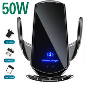 50W bežični punjač za automobil, magnetski, automatski držač za telefon za automobil, za iPhone, Samsung, Xiaomi, infracrveno indukcijsko QI brzo punjenje