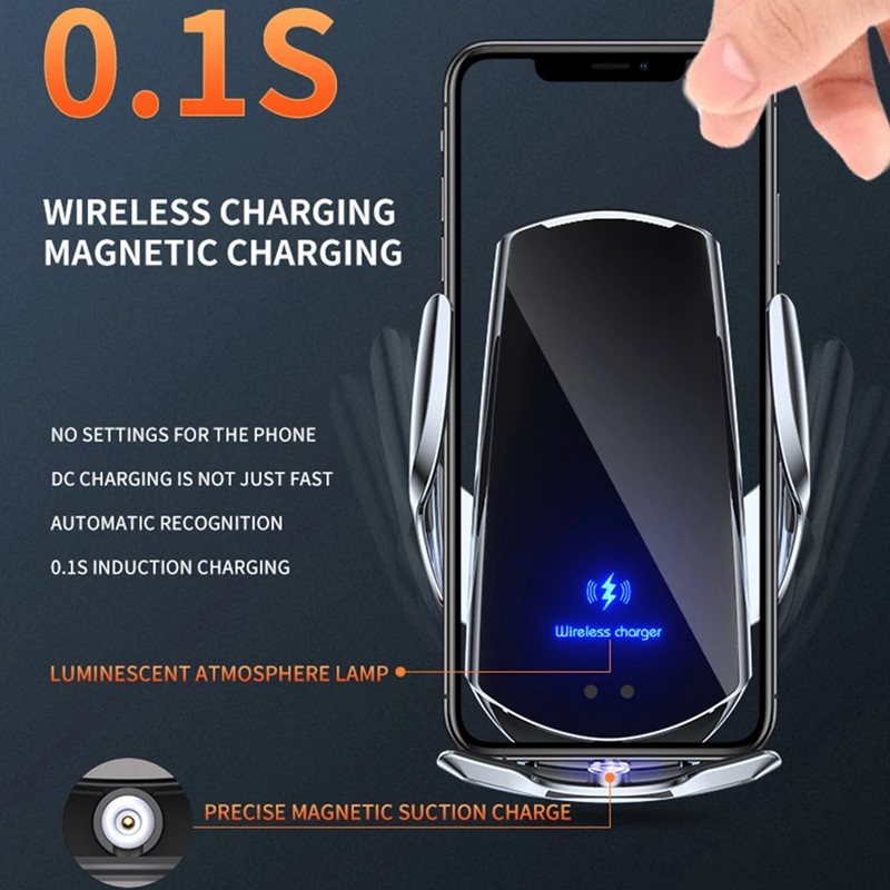 50W bežični punjač za automobil, magnetski, automatski držač za telefon za automobil, za iPhone, Samsung, Xiaomi, infracrveno indukcijsko QI brzo punjenje