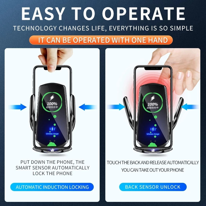 50W bežični punjač za automobil, magnetski, automatski držač za telefon za automobil, za iPhone, Samsung, Xiaomi, infracrveno indukcijsko QI brzo punjenje
