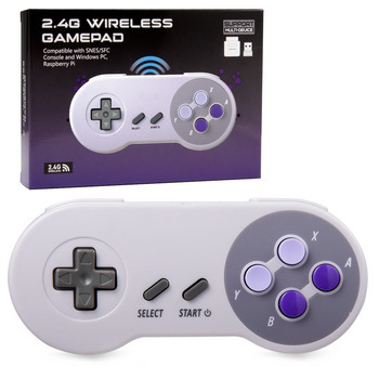 2 бр. 2,4 GHz безжичен USB ретро контролер за SNES/SFC игрова конзола, за Windows PC MAC Linux Genesis Raspberry Pi Retropie Grey