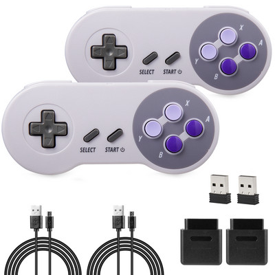 2 ks 2,4 GHz bezdrôtový USB retro ovládač pre herné konzoly SNES/SFC, pre Windows PC MAC Linux Genesis Raspberry Pi Retropie sivý