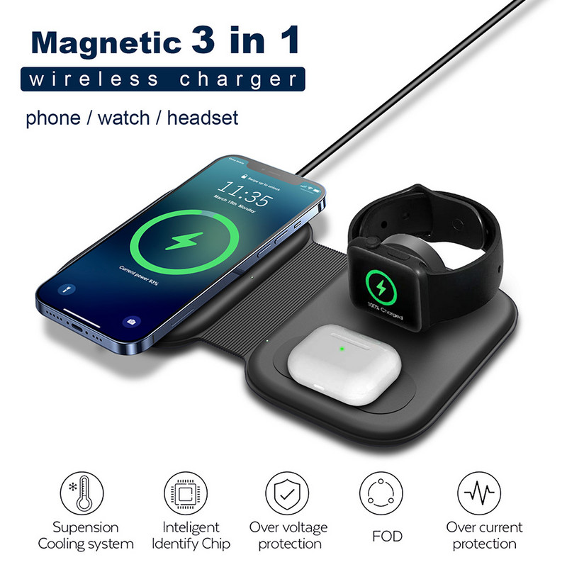 Uus 3-in1 topeltmagnetiline juhtmevaba laadija iPhone 14 Plus 13 12 Pro Max Mini jaoks 15W kiirlaadimine AirPodide jaoks Apple Watch 7 6 5 4
